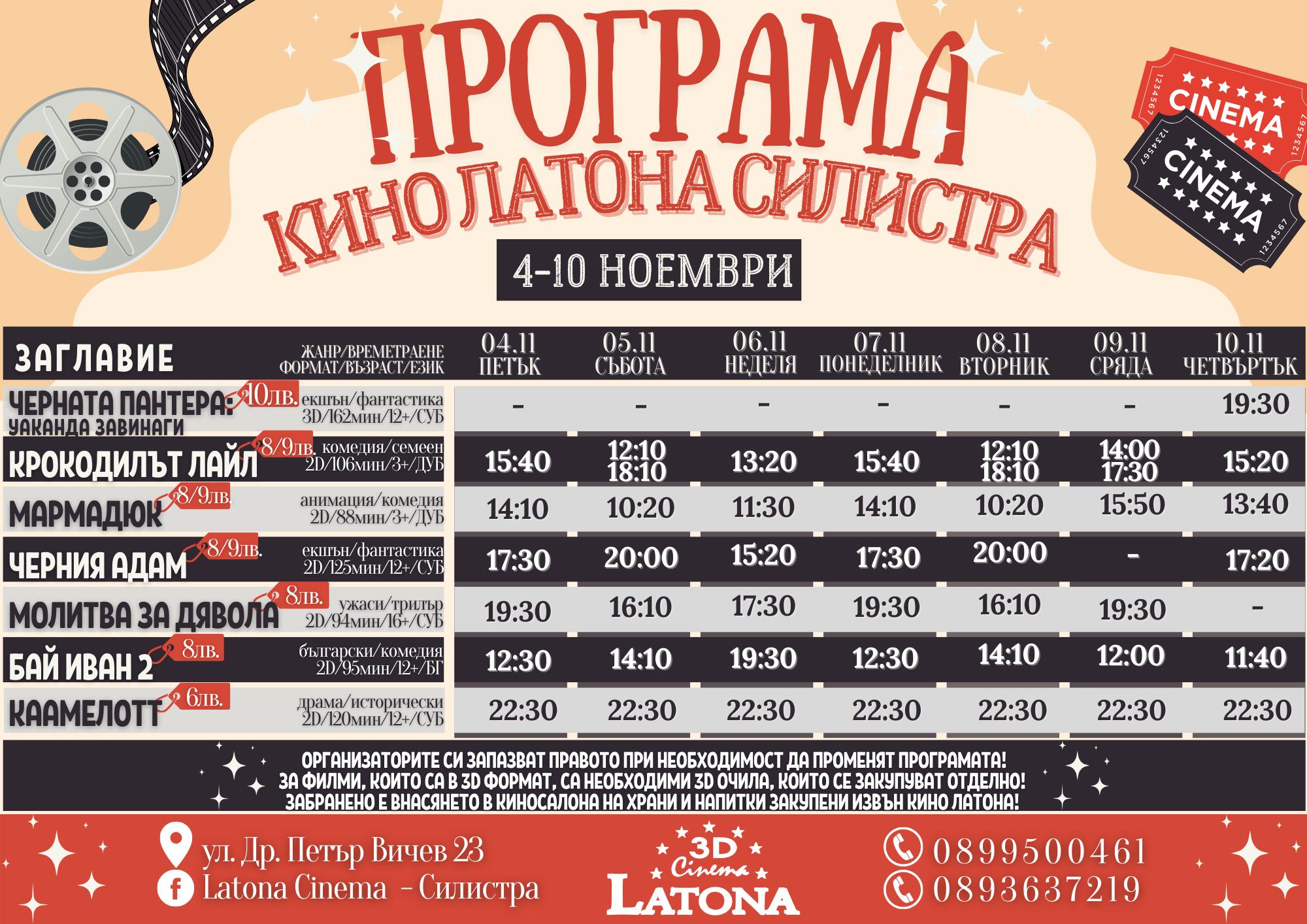 Latona Cinema :   - 4-10  2022