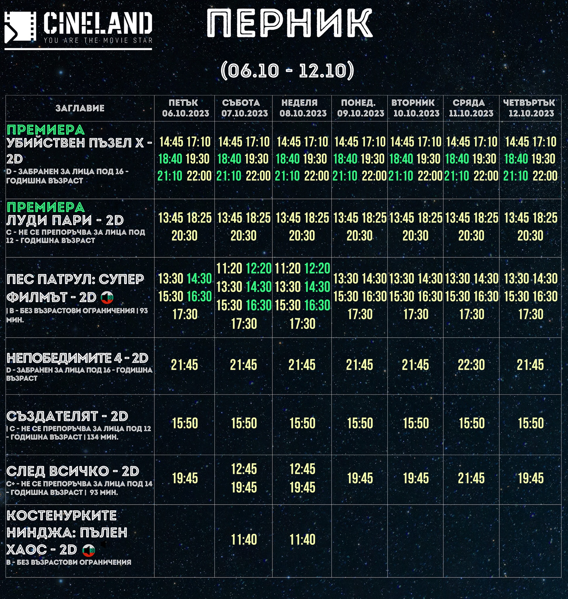 Cineland Pernik:      06-12.10.2023