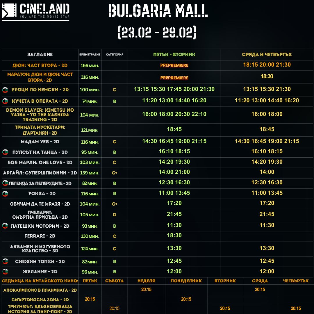 Cineland Bulgaria Mall :      23-29  2024