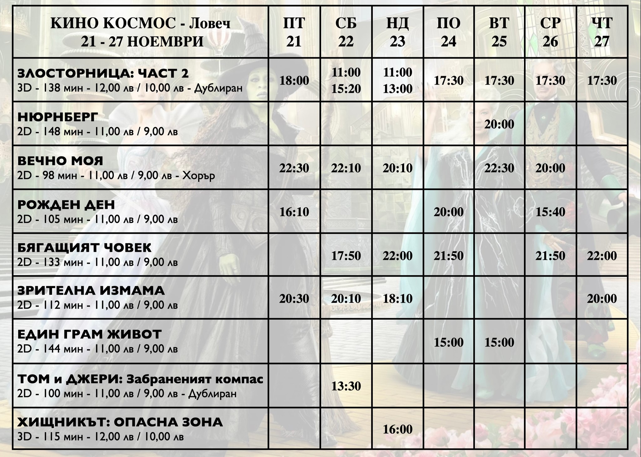 🎥 Кино програма „Кино Ловеч" - 21.11 - 27.11.2025 г. 🎥 Кино програма „Кино Ловеч" - 21.11 - 27.11.2025 г.