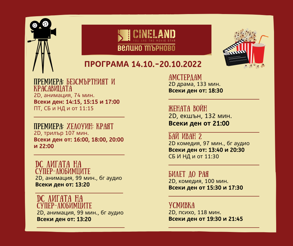 CineLand Велико Търново: Кино програма - 14-20 октомври 2022 г.