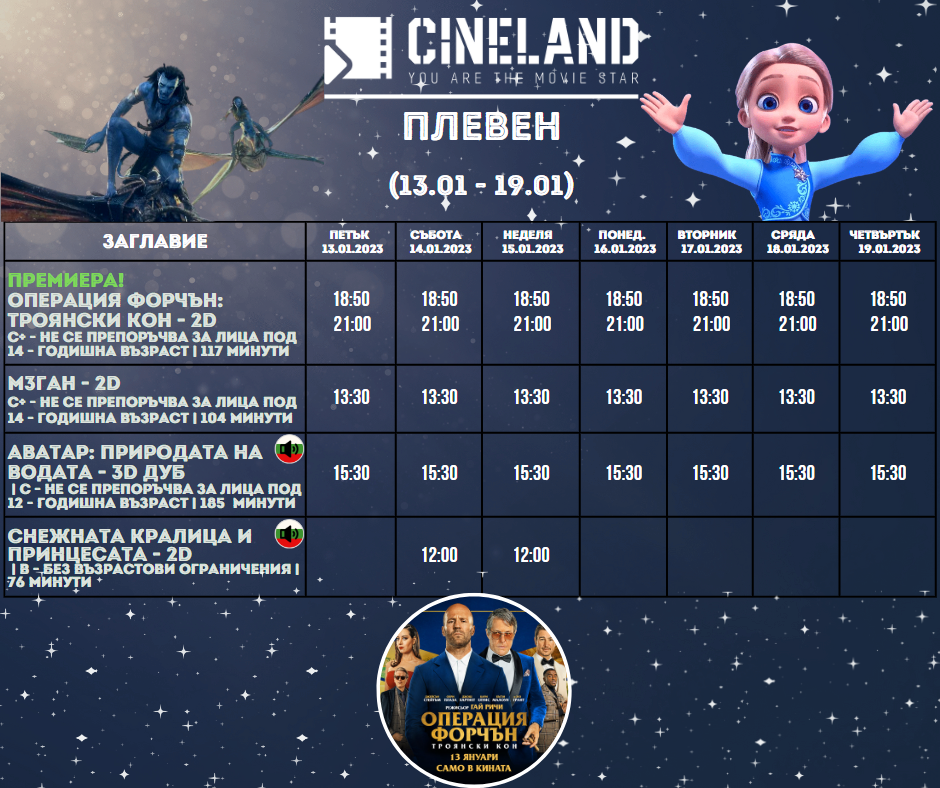 CineLand Плевен: Кино програма - 13-19 януари 2023