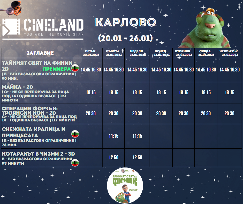 CineLand Карлово: Кино програма - 20-26 януари 2023