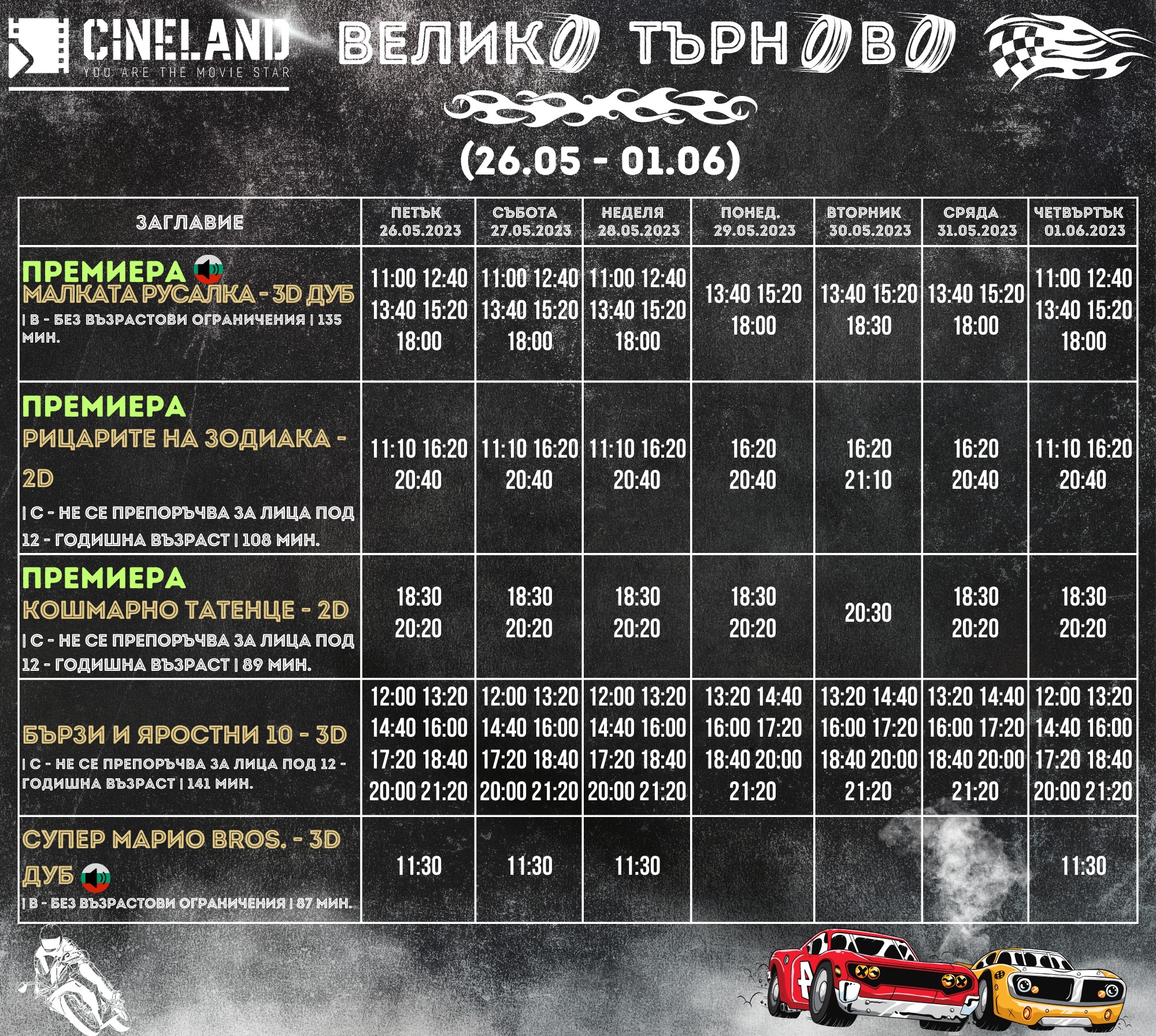 CineLand Велико Търново: Кино програма за периода от 26 май - 01 юни 2023