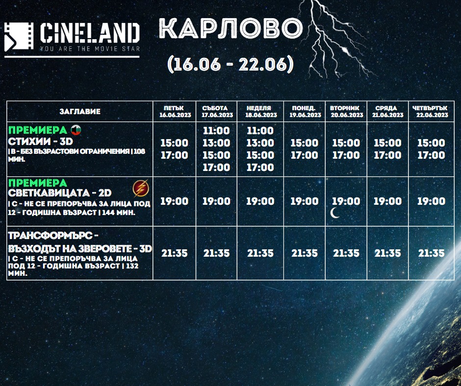 CineLand Карлово: Кино програма за периода от 16 - 22 юни 2023г