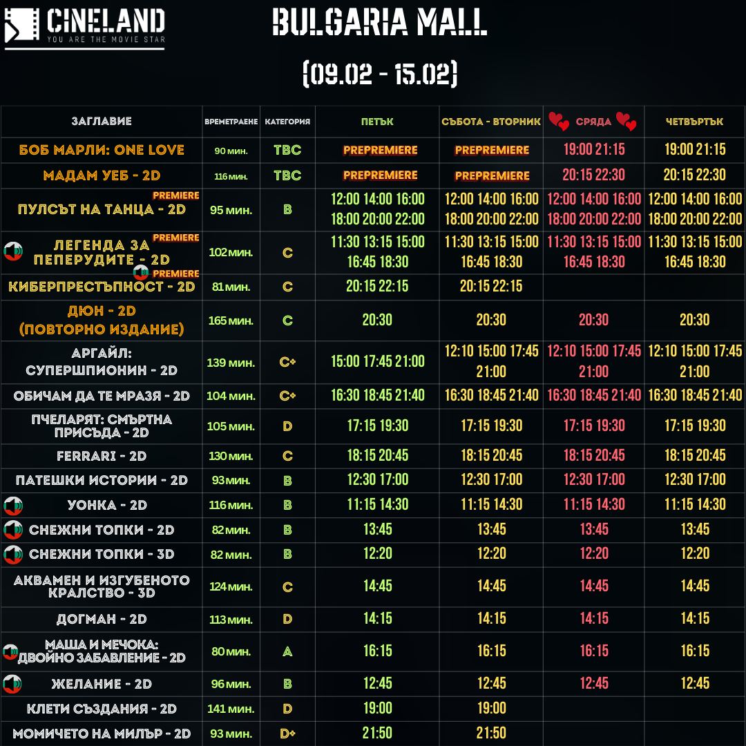 Cineland Bulgaria Mall :      09-15  2024